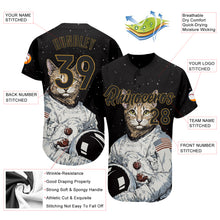 Load image into Gallery viewer, Custom Black Black-Old Gold 3D Pattern Design Astronaut Authentic Baseball Jersey