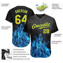 Load image into Gallery viewer, Custom Black Gold-Teal 3D Pattern Design Flame Authentic Baseball Jersey