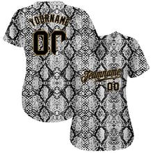 Load image into Gallery viewer, Custom Black Snakeskin Black-Old Gold 3D Pattern Design Authentic Baseball Jersey