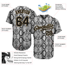 Load image into Gallery viewer, Custom Black Snakeskin Black-Old Gold 3D Pattern Design Authentic Baseball Jersey