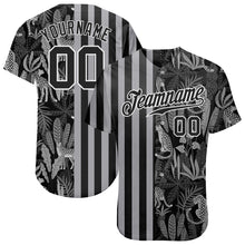 Load image into Gallery viewer, Custom Black Black-Gray 3D Pattern Design Leopards And Tropical Palm Leaves Authentic Baseball Jersey