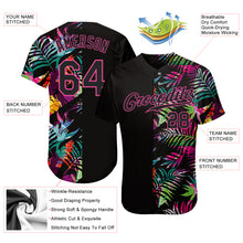 Load image into Gallery viewer, Custom Black Black-Pink 3D Pattern Design Tropical Palm Leaves Authentic Baseball Jersey
