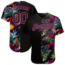 Load image into Gallery viewer, Custom Black Black-Pink 3D Pattern Design Tropical Palm Leaves Authentic Baseball Jersey