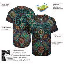 Load image into Gallery viewer, Custom Black Black-Teal 3D Pattern Design Mandalas Authentic Baseball Jersey