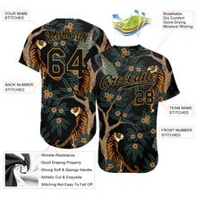 Load image into Gallery viewer, Custom Black Black-Old Gold 3D Pattern Design Tiger And Peacock Authentic Baseball Jersey