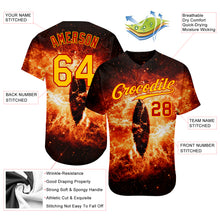 Load image into Gallery viewer, Custom Black Gold-Red 3D Pattern Design Burning Evil Eye In Space Authentic Baseball Jersey