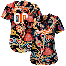 Load image into Gallery viewer, Custom Black White-Orange 3D Pattern Design Flowers Authentic Baseball Jersey