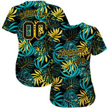 Load image into Gallery viewer, Custom Black Black-Gold 3D Pattern Design Tropical Palm Leaves Authentic Baseball Jersey
