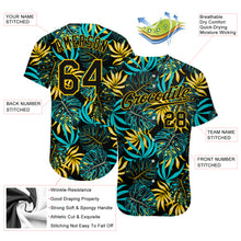 Load image into Gallery viewer, Custom Black Black-Gold 3D Pattern Design Tropical Palm Leaves Authentic Baseball Jersey