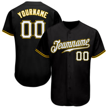 Load image into Gallery viewer, Custom Black White-Gold Authentic Baseball Jersey