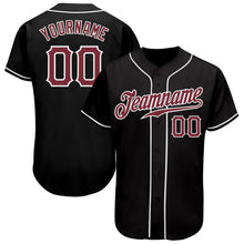 Load image into Gallery viewer, Custom Black Burgundy-White Authentic Baseball Jersey