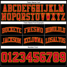 Load image into Gallery viewer, Custom Black Red Pinstripe Red-Gold Authentic Basketball Shorts