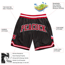 Load image into Gallery viewer, Custom Black Red Pinstripe Red-White Authentic Basketball Shorts