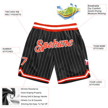 Load image into Gallery viewer, Custom Black White Pinstripe Orange-White Authentic Basketball Shorts