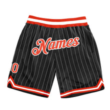 Load image into Gallery viewer, Custom Black White Pinstripe Orange-White Authentic Basketball Shorts