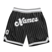 Load image into Gallery viewer, Custom Black White Pinstripe White-Gray Authentic Basketball Shorts