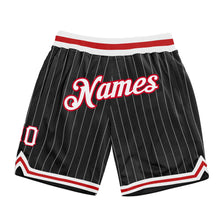 Load image into Gallery viewer, Custom Black White Pinstripe White-Red Authentic Basketball Shorts