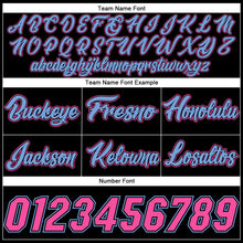 Load image into Gallery viewer, Custom Black White Pinstripe Light Blue-Pink Authentic Basketball Shorts