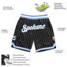 Load image into Gallery viewer, Custom Black White Pinstripe White-Light Blue Authentic Basketball Shorts