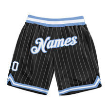 Load image into Gallery viewer, Custom Black White Pinstripe White-Light Blue Authentic Basketball Shorts