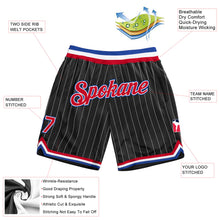 Load image into Gallery viewer, Custom Black White Pinstripe Red-Royal Authentic Basketball Shorts