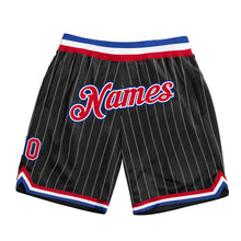 Load image into Gallery viewer, Custom Black White Pinstripe Red-Royal Authentic Basketball Shorts