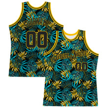Load image into Gallery viewer, Custom Black Black-Gold 3D Pattern Tropical Hawaii Plants Authentic Basketball Jersey