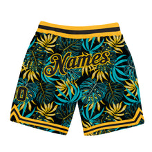 Load image into Gallery viewer, Custom Black Black-Gold 3D Pattern Design Tropical Palm Leaves Authentic Basketball Shorts