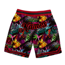 Load image into Gallery viewer, Custom Black Black-Red 3D Pattern Design Tropical Palm Leaves Authentic Basketball Shorts