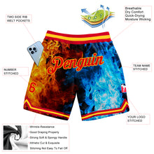 Load image into Gallery viewer, Custom Black Red-Gold 3D Pattern Design Flame Authentic Basketball Shorts