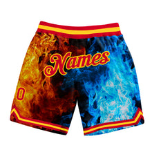 Load image into Gallery viewer, Custom Black Red-Gold 3D Pattern Design Flame Authentic Basketball Shorts