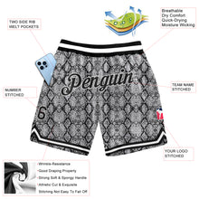 Load image into Gallery viewer, Custom Black Black-White 3D Pattern Design Snakeskin Authentic Basketball Shorts