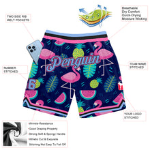 Load image into Gallery viewer, Custom Black Light Blue-Pink 3D Pattern Design Hawaii Flamingo Authentic Basketball Shorts