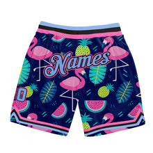 Load image into Gallery viewer, Custom Black Light Blue-Pink 3D Pattern Design Hawaii Flamingo Authentic Basketball Shorts