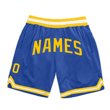 Load image into Gallery viewer, Custom Blue Gold-White Authentic Throwback Basketball Shorts