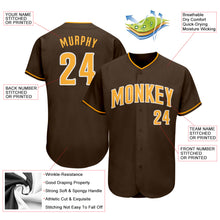 Load image into Gallery viewer, Custom Brown Gold-White Authentic Baseball Jersey