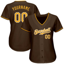 Load image into Gallery viewer, Custom Brown Gold-White Authentic Baseball Jersey