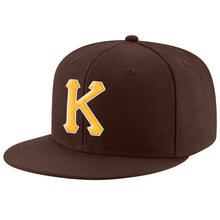 Load image into Gallery viewer, Custom Brown Gold-White Stitched Adjustable Snapback Hat