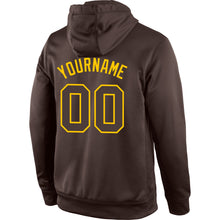 Load image into Gallery viewer, Custom Stitched Brown Brown-Gold Sports Pullover Sweatshirt Hoodie