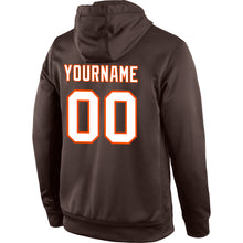 Load image into Gallery viewer, Custom Stitched Brown White-Orange Sports Pullover Sweatshirt Hoodie