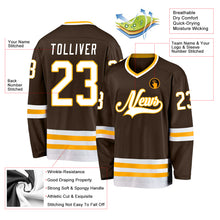 Load image into Gallery viewer, Custom Brown White-Gold Hockey Jersey