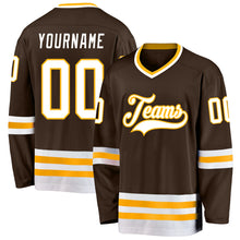 Load image into Gallery viewer, Custom Brown White-Gold Hockey Jersey