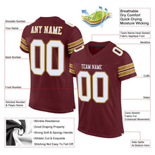 Load image into Gallery viewer, Custom Burgundy White-Old Gold Mesh Authentic Football Jersey