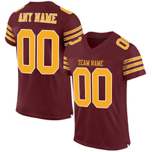Load image into Gallery viewer, Custom Burgundy Gold-White Mesh Authentic Football Jersey