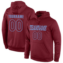 Load image into Gallery viewer, Custom Stitched Burgundy Burgundy-Light Blue Sports Pullover Sweatshirt Hoodie