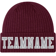 Load image into Gallery viewer, Custom Burgundy Gray-White Stitched Cuffed Knit Hat