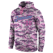 Load image into Gallery viewer, Custom Stitched Camo Pink-Light Blue Sports Pullover Sweatshirt Salute To Service Hoodie