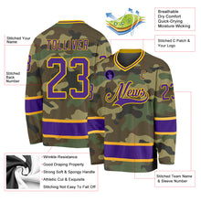 Load image into Gallery viewer, Custom Camo Purple-Gold Salute To Service Hockey Jersey