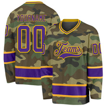 Load image into Gallery viewer, Custom Camo Purple-Gold Salute To Service Hockey Jersey