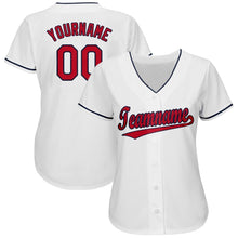 Load image into Gallery viewer, Custom White Red-Navy Baseball Jersey